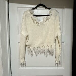 cropped off the shoulder sweater with raw hem